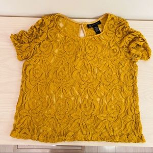 Lace Short Sleeve Top W/ Puff Sleeves